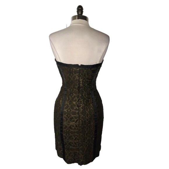 NEW AIDAN MATTOX Size 12 Sheath Dress Black Gold Shimmery Lace Strapless - Picture 4 of 6